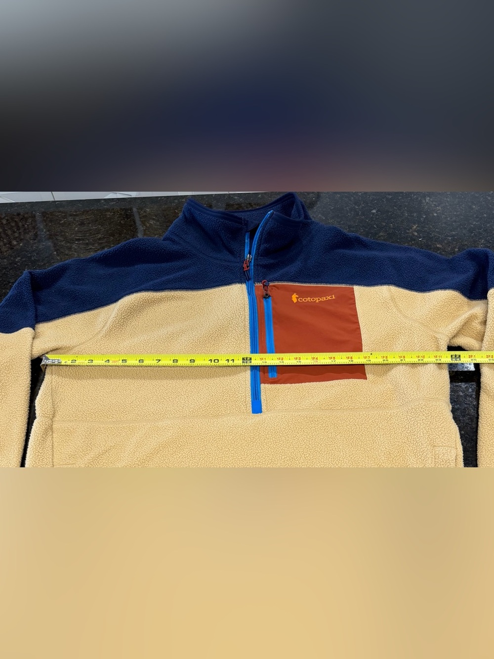 Cotopaxi Two-Tone Fleece Quarter-Zip in Navy, Tan & Rust - Picture 4 of 6